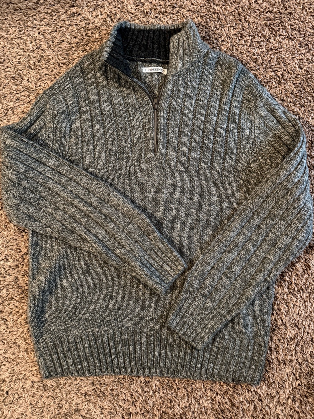 Crossings Gray Rib-Knit Quarter-Zip Sweater